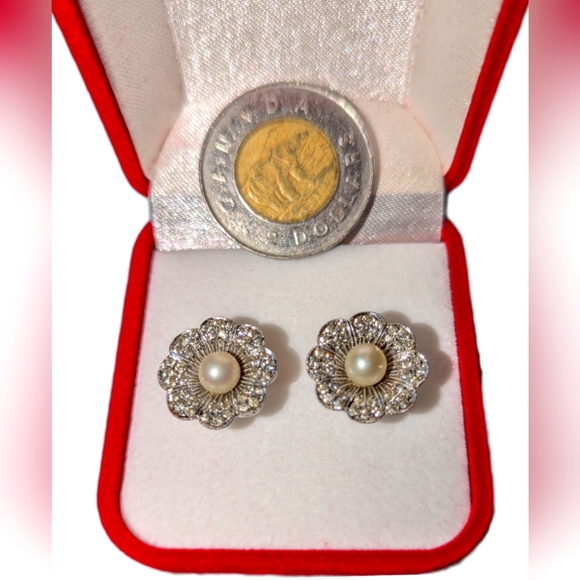 Birks Diamond and Pearl Earrings - Sterling Silver - Picture 6 of 6